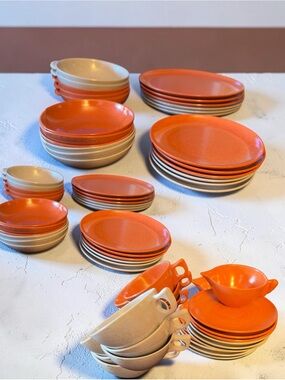 VTG Melmac Color flyte branchell dinnerware lot Orange Gray 1952-1960 MCM Atomic